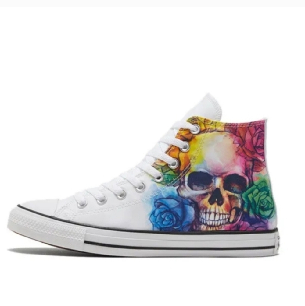 Women's "SKULL & ROSES" Converse Chuck Taylor Hi Top Sneakers SIZE 7 Watercolor